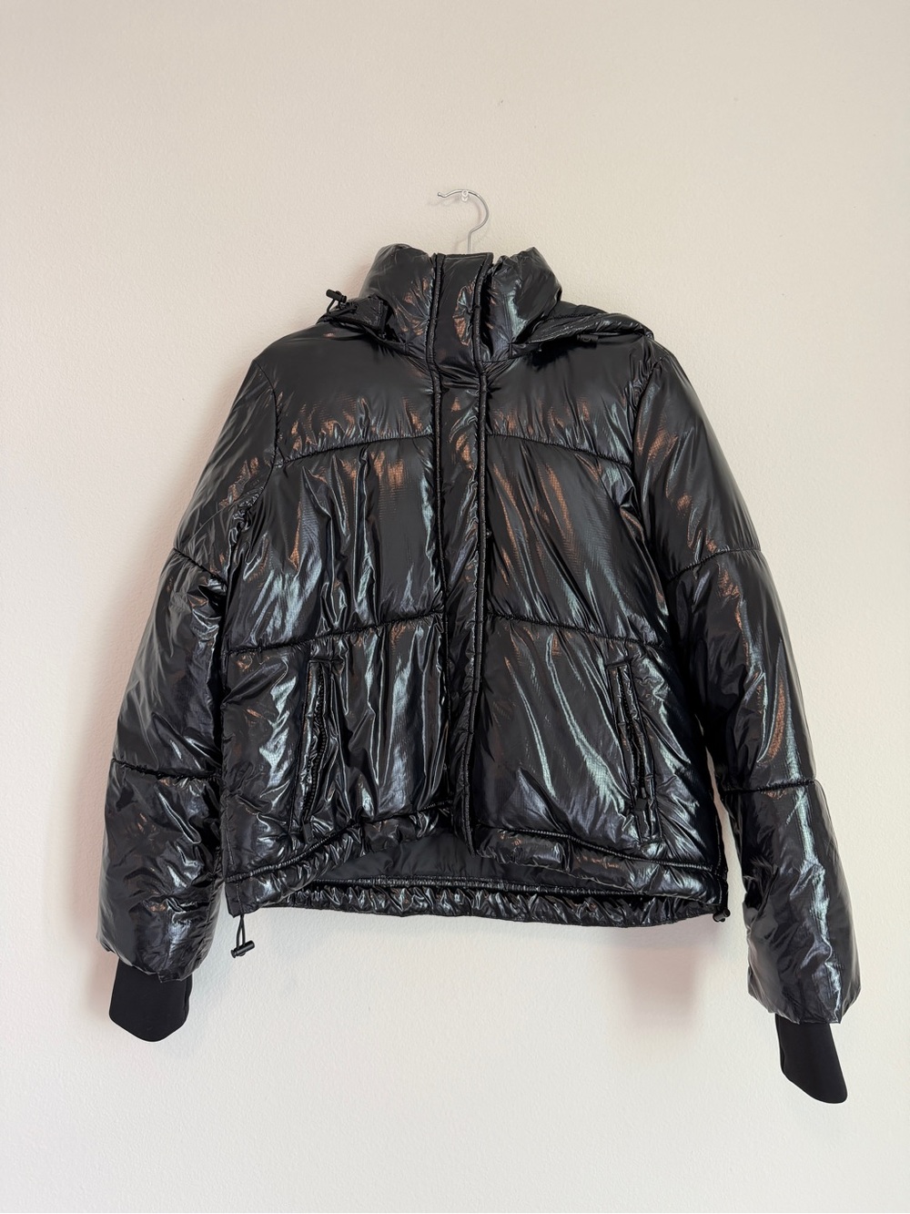 GAP Shiny Black Hooded Puffer Jacket